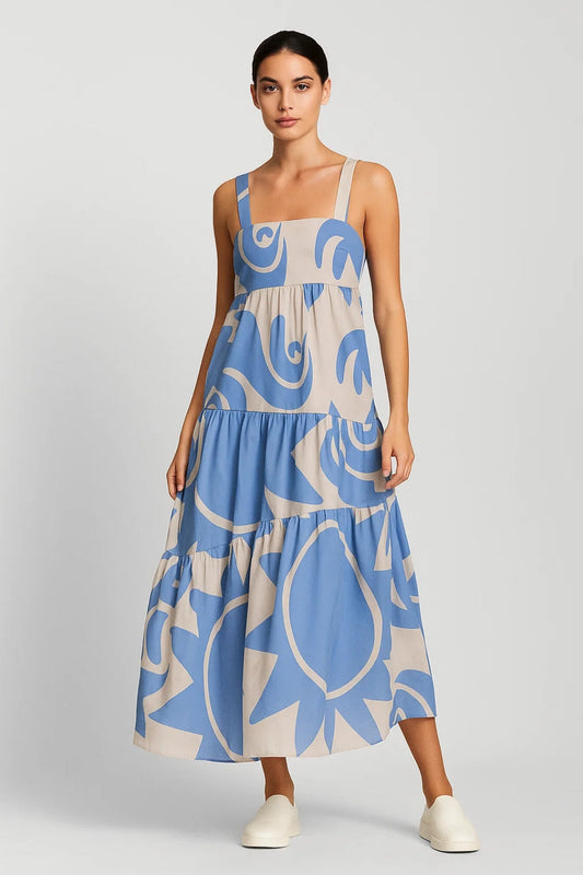 Robe Maxi Femme - Bretelles Larges Imprimée Étagée Évasée | Été