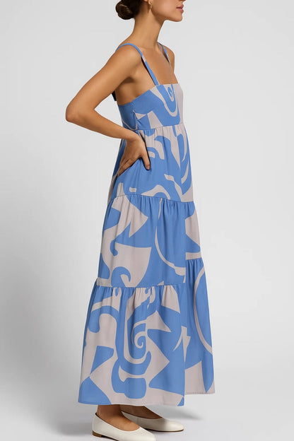 Robe Maxi Femme - Bretelles Larges Imprimée Étagée Évasée | Été