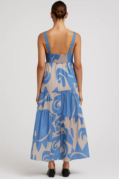 Robe Maxi Femme - Bretelles Larges Imprimée Étagée Évasée | Été