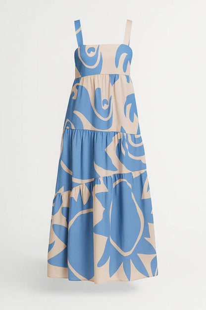 Robe Maxi Femme - Bretelles Larges Imprimée Étagée Évasée | Été