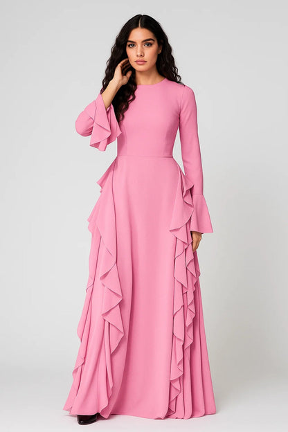 Robe Maxi Femme - Manches Longues Évasées avec Volants | Élégant