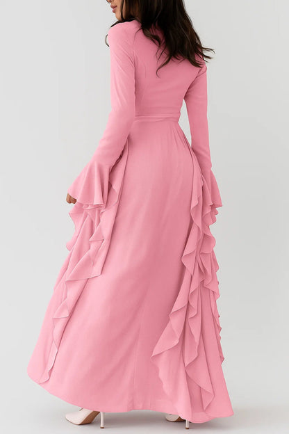 Robe Maxi Femme - Manches Longues Évasées avec Volants | Élégant