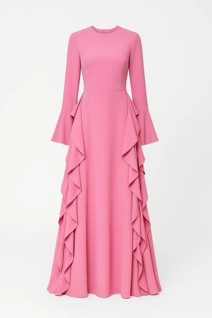 Robe Maxi Femme - Manches Longues Évasées avec Volants | Élégant