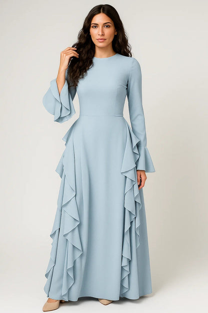Robe Maxi Femme - Manches Longues Évasées avec Volants | Élégant