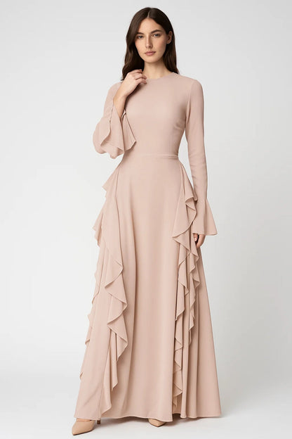 Robe Maxi Femme - Manches Longues Évasées avec Volants | Élégant