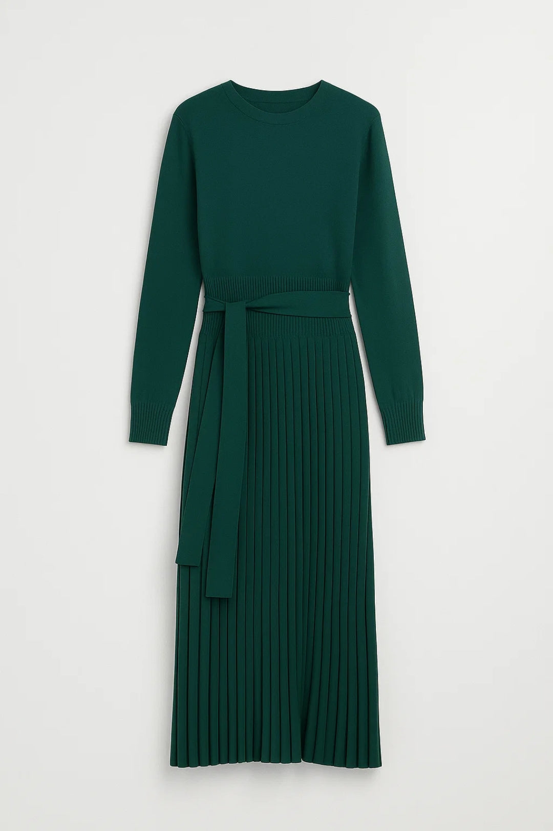 Robe Midi Femme - Manches Longues Plissée Ceinturée | Élégante