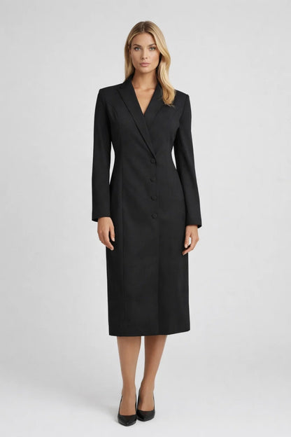 Robe Midi Femme - Manches Longues Col Tailleur Boutonnée | Chic