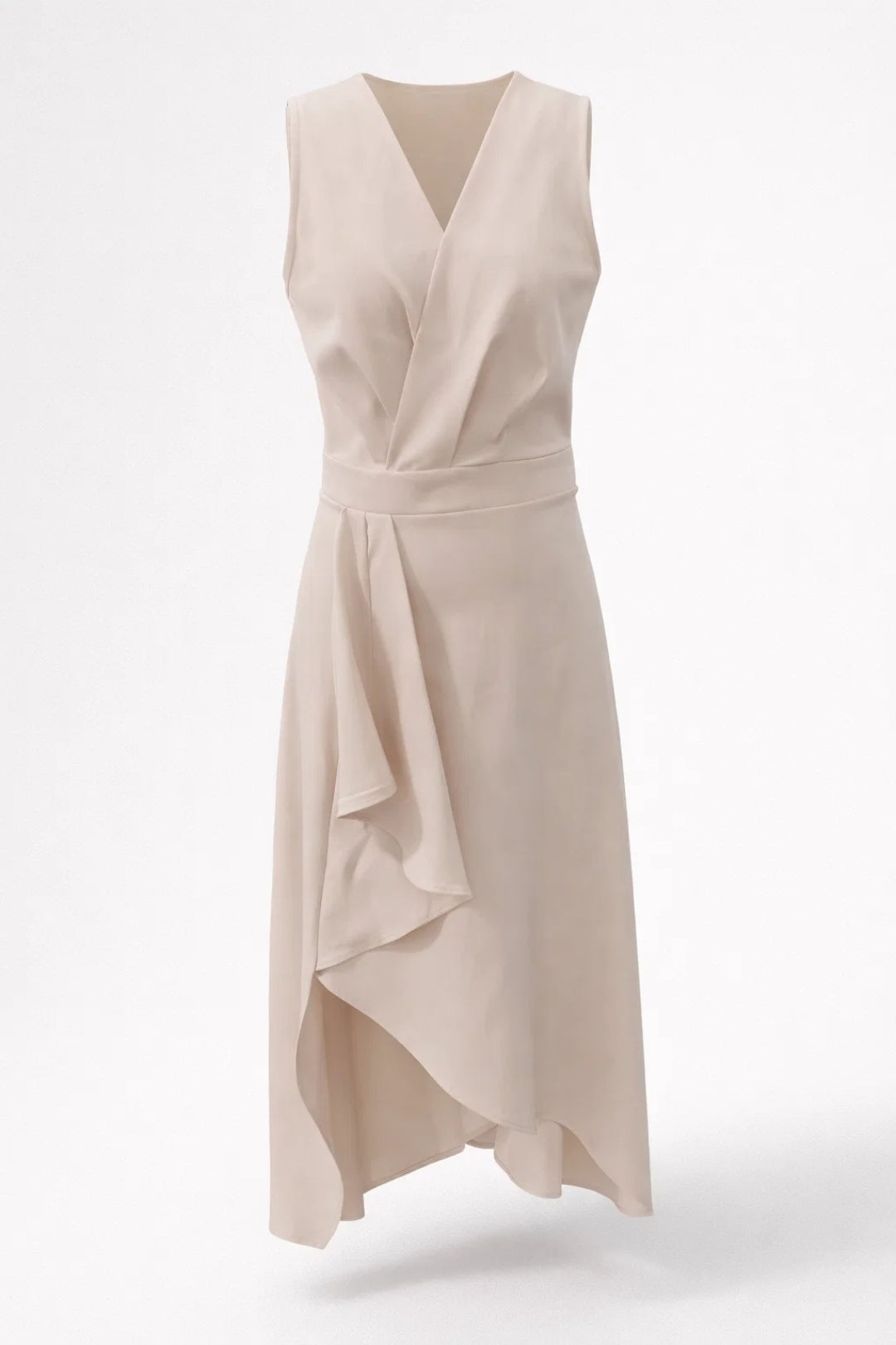 Robe Midi Femme - Sans Manches Col V Volant Asymétrique | Élégante