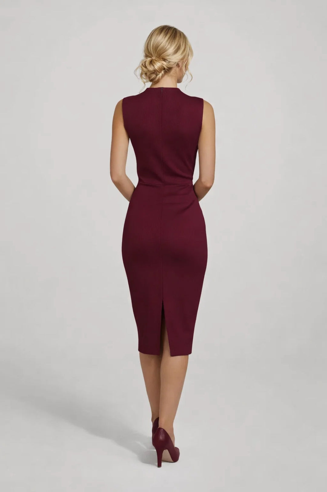 Robe Midi Femme - Sans Manches Col Noeud Coupe Ajustée | Élégante