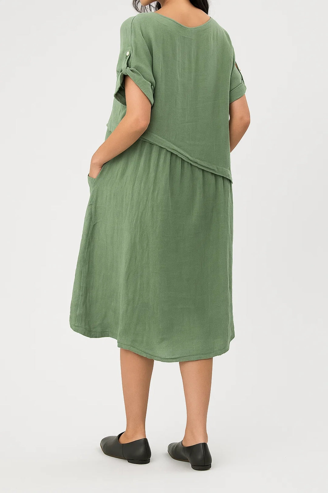 Robe Midi Femme - Col V Manches Courtes Ample Poches | Estivale