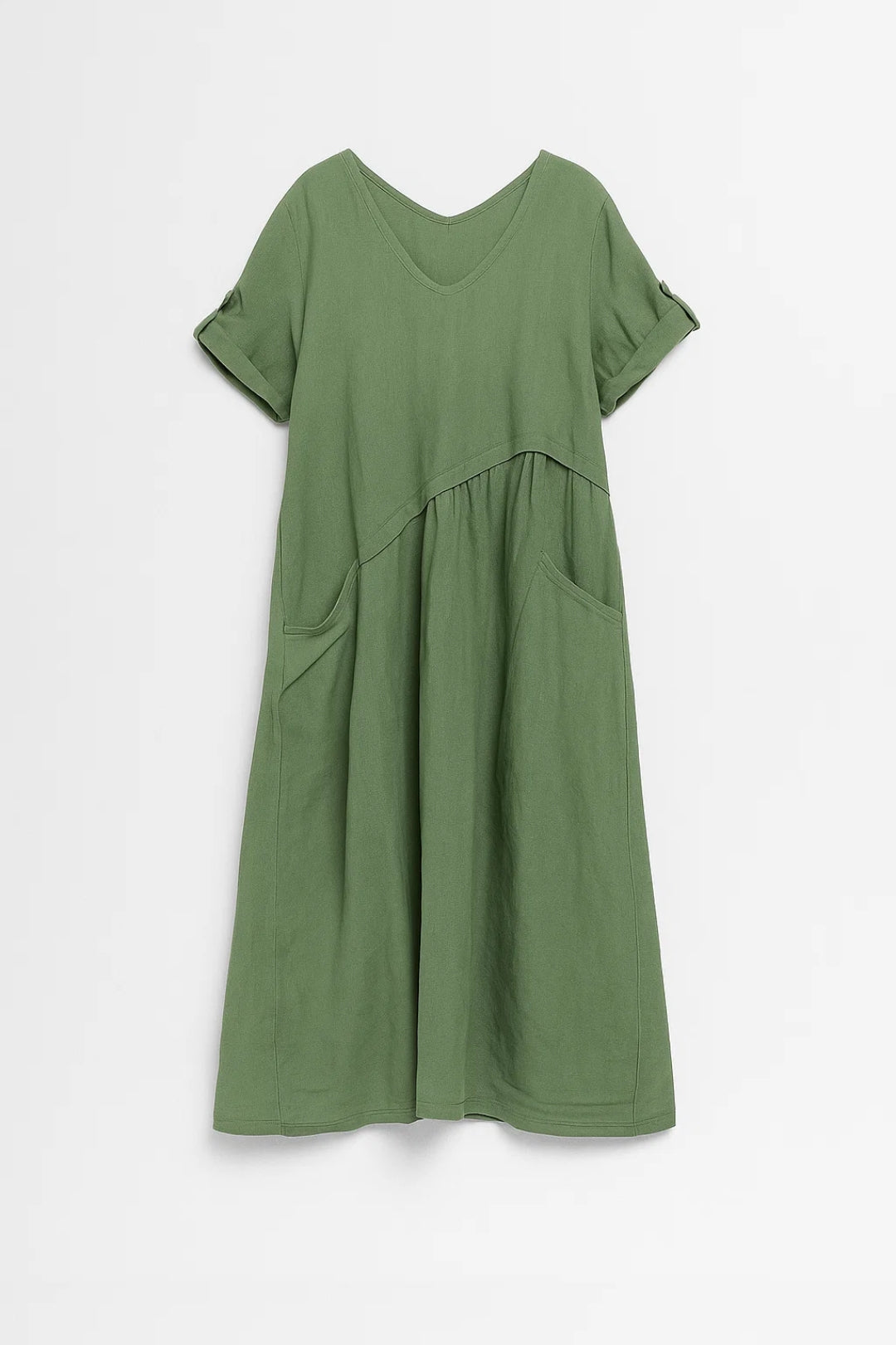 Robe Midi Femme - Col V Manches Courtes Ample Poches | Estivale