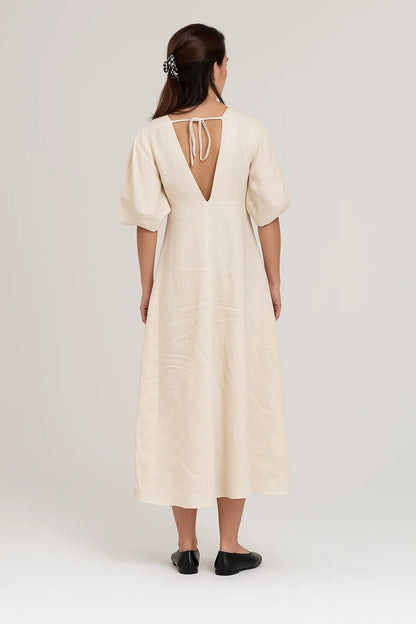 Robe Midi Femme - Boutonnée Col V Manches Bouffantes | Été