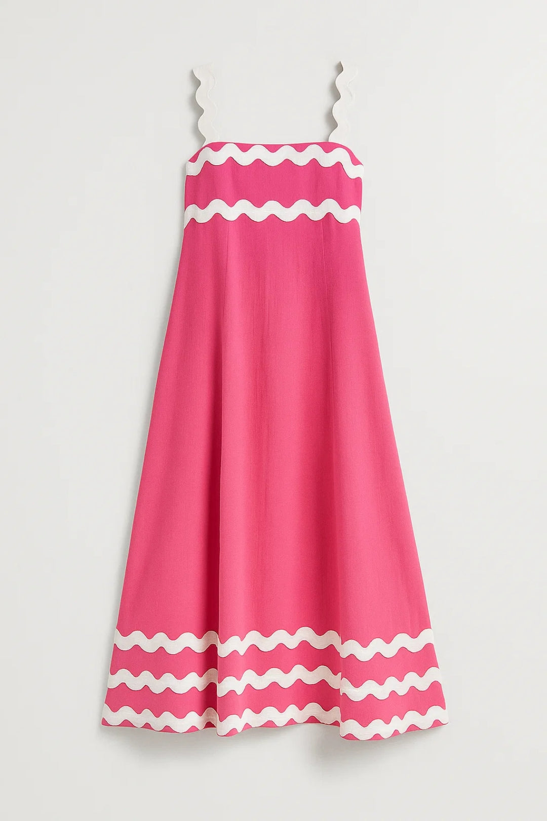 Robe Maxi Femme - Bretelles Larges Bordures Ondulées Évasée | Été