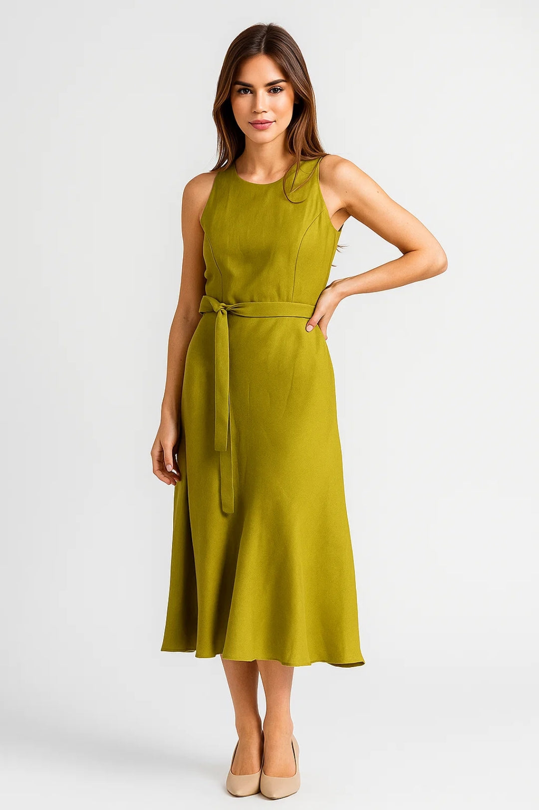 Robe Midi Femme - Sans Manches Ceinturée Dos Boutonné | Estivale