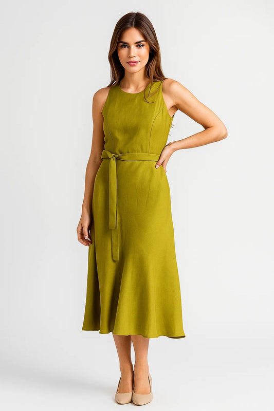 Robe Midi Femme - Sans Manches Ceinturée Dos Boutonné | Estivale