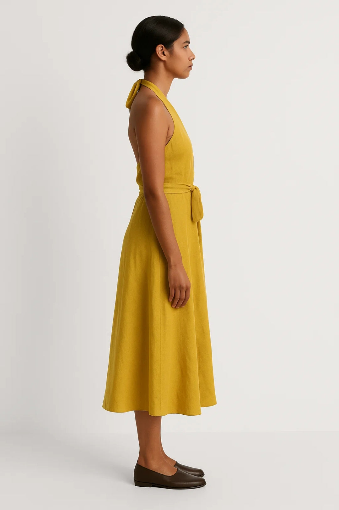 Robe Midi Femme - Dos Nu Cache-Coeur Ceinturée | Élégante
