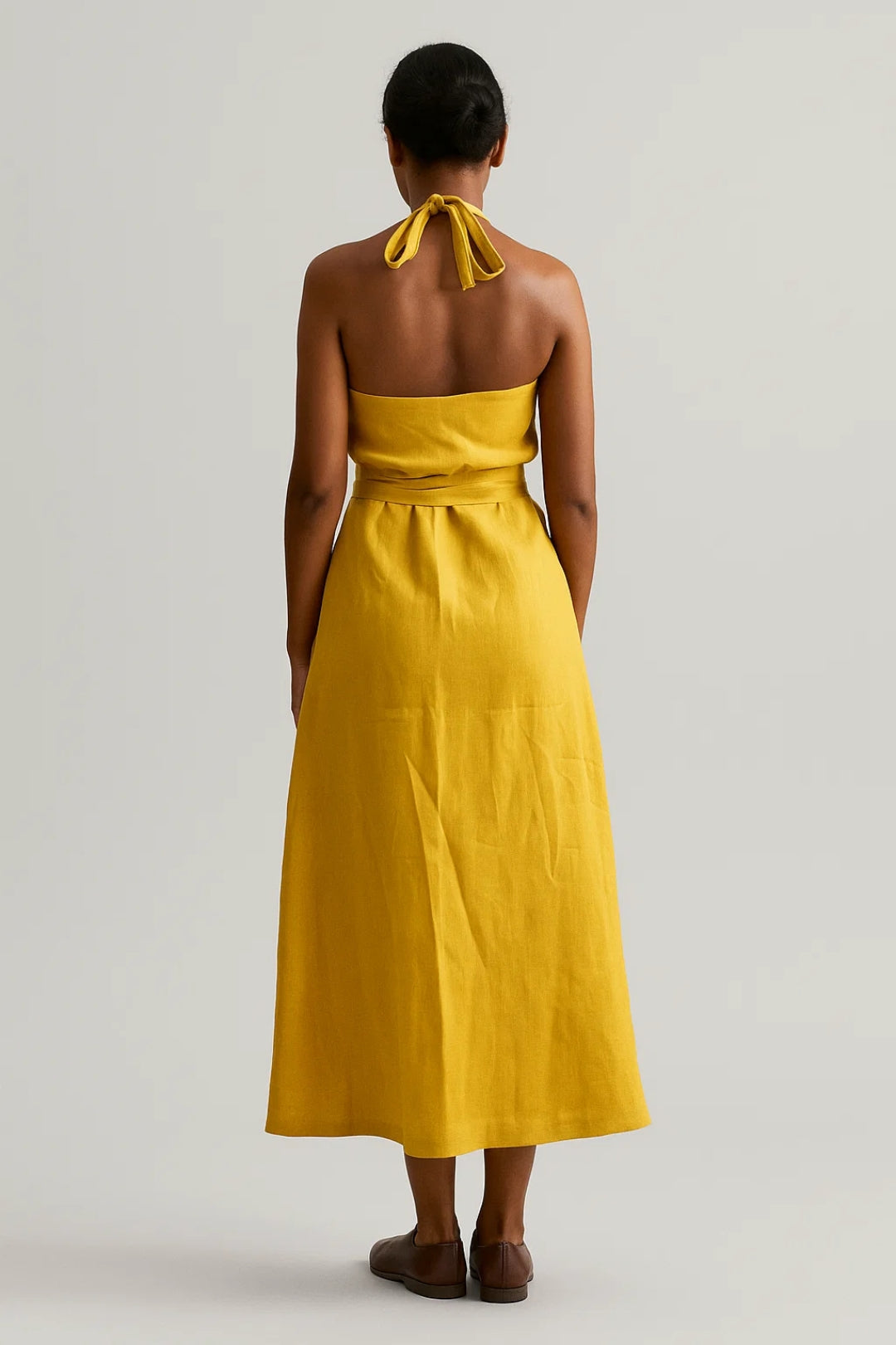 Robe Midi Femme - Dos Nu Cache-Coeur Ceinturée | Élégante