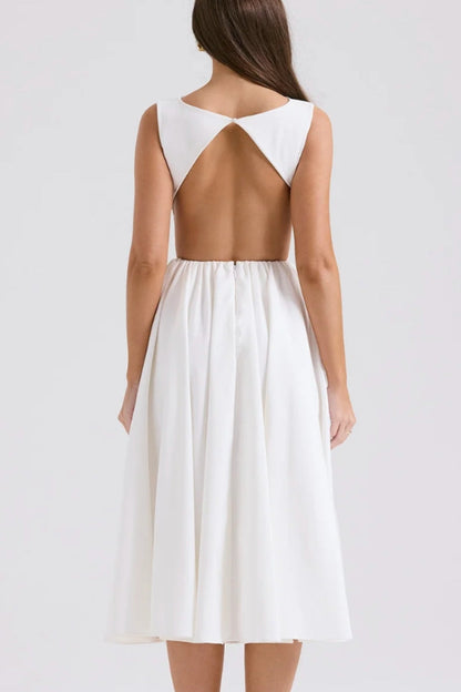 Robe Midi Femme - Sans Manches Encolure Bateau Jupe Évasée | Chic
