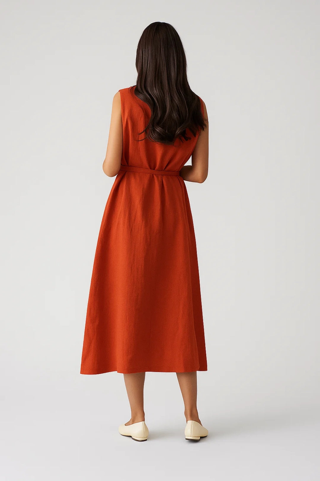 Robe Midi Femme - Sans Manches Ceinturée Coupe Évasée | Estivale