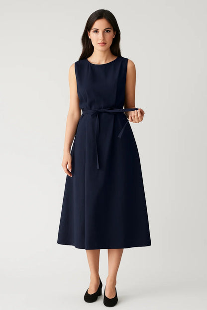 Robe Midi Femme - Sans Manches Ceinturée Coupe Évasée | Estivale