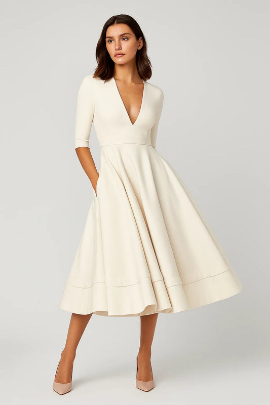 Robe Femme | Midi | Élégante | silhouette évasée pour Mi-Saison