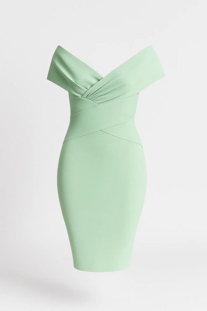 Robe Midi Femme - Épaules Dénudées Moulante avec Col V | Chic