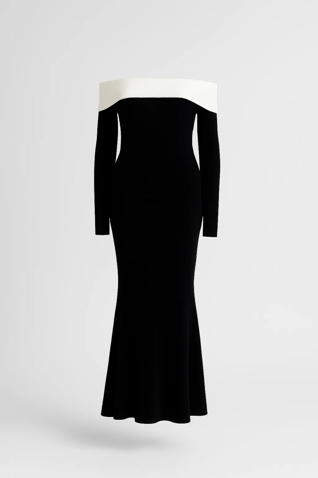 Robe Maxi Femme - Épaules Dénudées Manches Longues Contrastées | Chic