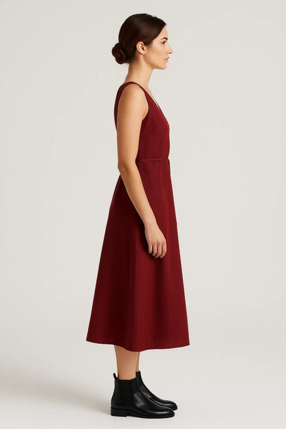 Robe Midi Femme - Portefeuille Col V Sans Manches Poches | Élégante