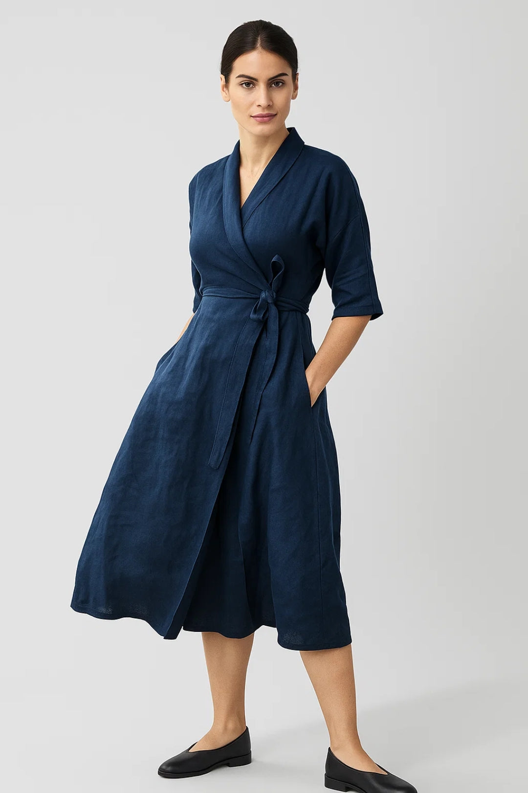 Robe Midi Femme - Portefeuille Ceinturée Manches Courtes | Élégante