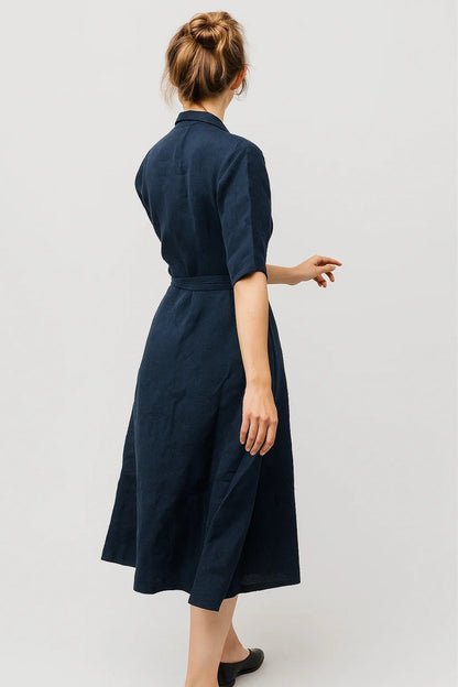 Robe Midi Femme - Portefeuille Ceinturée Manches Courtes | Élégante