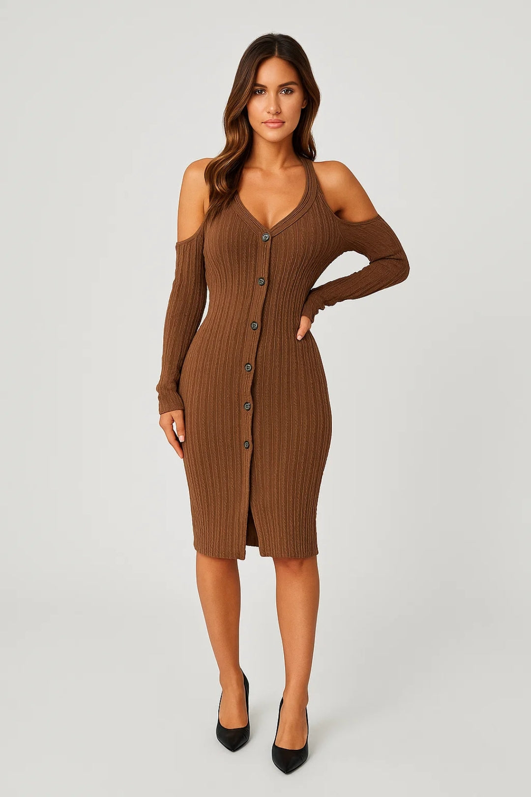 Robe Midi Femme - Coupe Moulante Épaules Dénudées | Chic