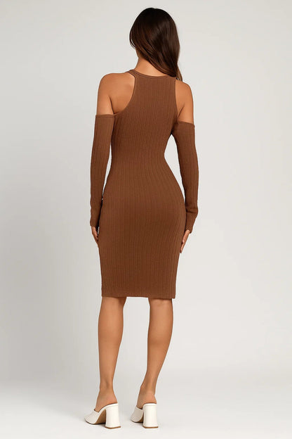 Robe Midi Femme - Coupe Moulante Épaules Dénudées | Chic
