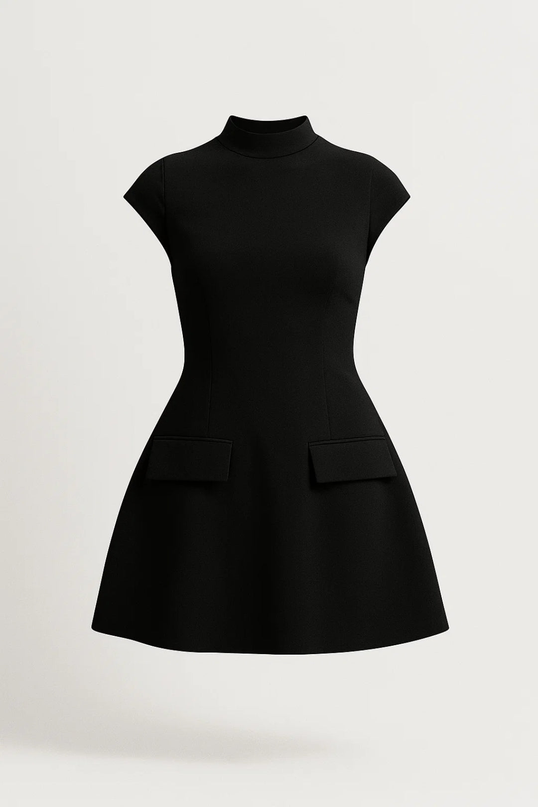 Robe Mini Femme - Col Montant Manches Courtes Évasée | Chic