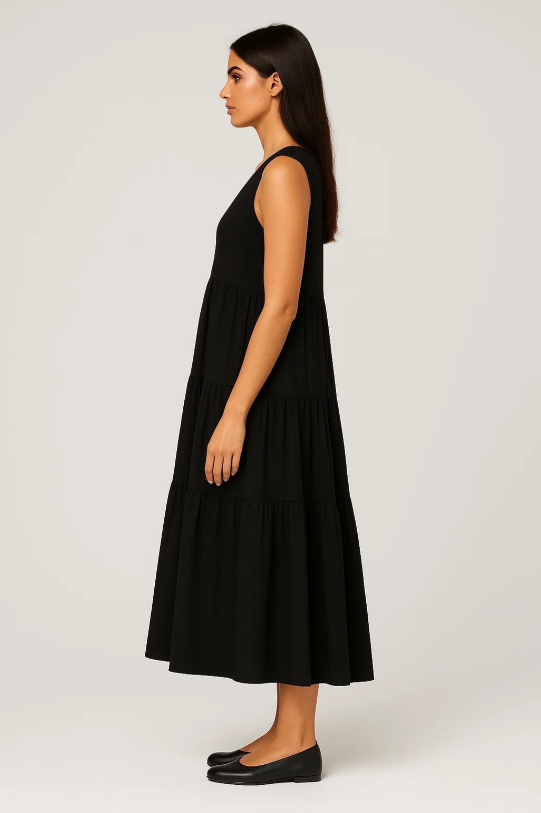 Robe Maxi Femme - Sans Manches Col V avec Jupe Étagée | Casual