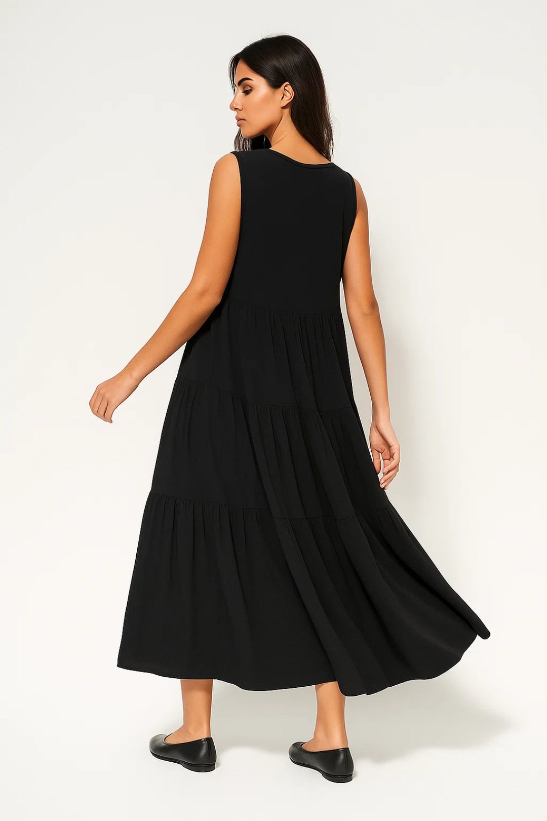 Robe Maxi Femme - Sans Manches Col V avec Jupe Étagée | Casual