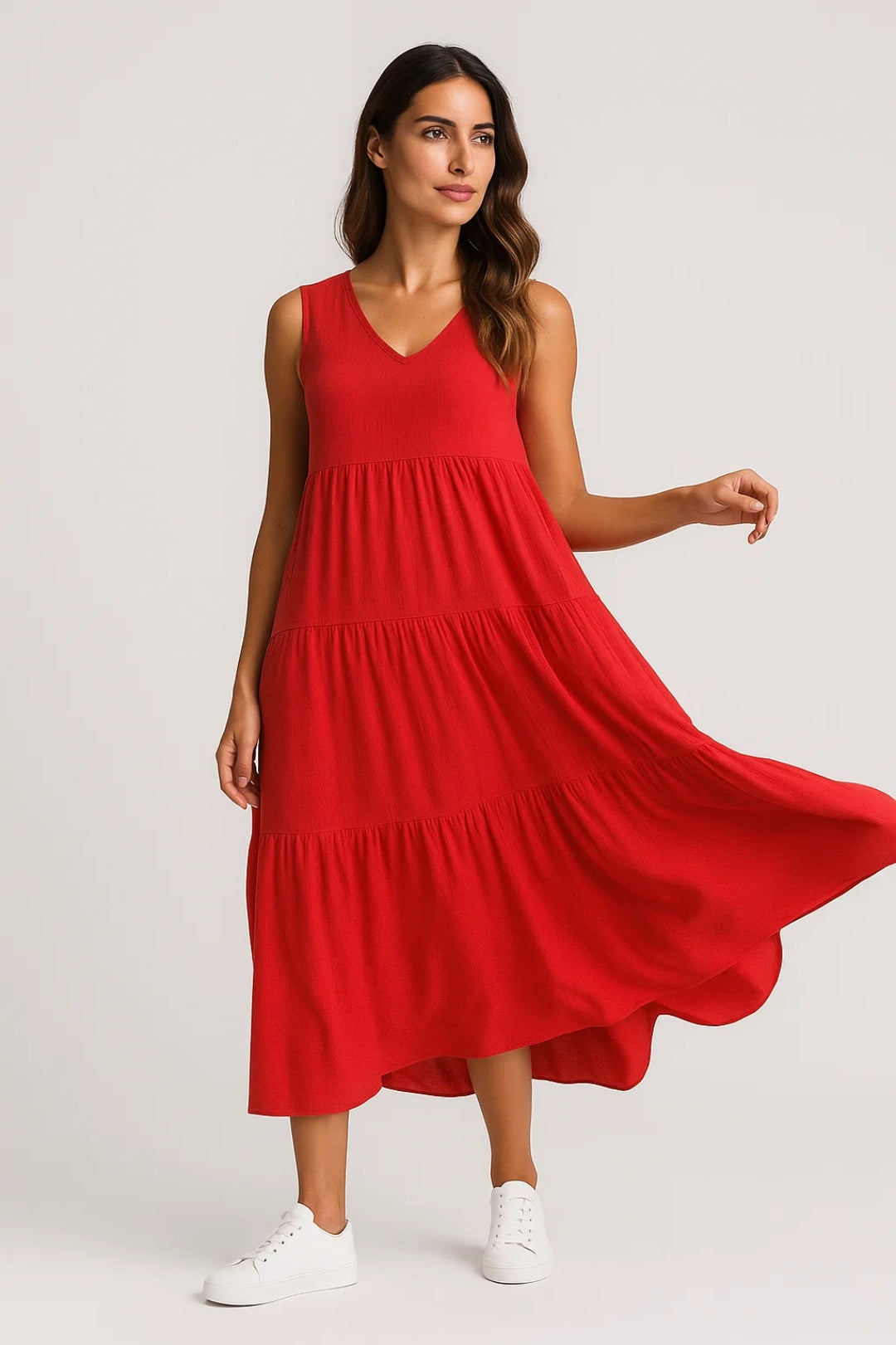 Robe Maxi Femme - Sans Manches Col V avec Jupe Étagée | Casual