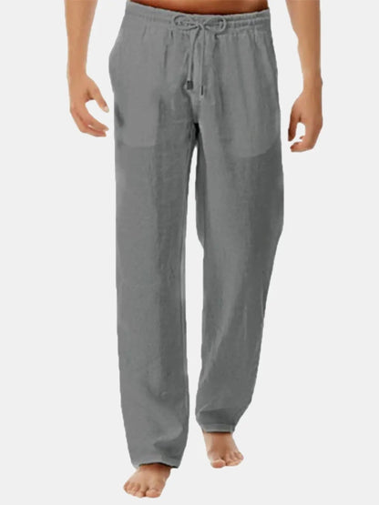 Romain - Pantalon en Lin Homme Classique avec Pince et Taille Élastiquée
