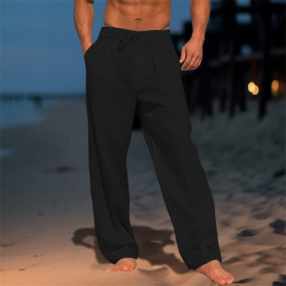 Romain - Pantalon en Lin Homme Habillé avec Pince et Cordon Style Classique