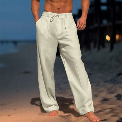 Romain - Pantalon en Lin Homme Habillé avec Pince et Cordon Style Classique