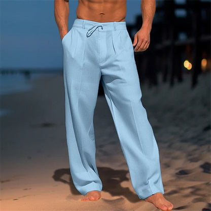 Romain - Pantalon en Lin Homme Habillé avec Pince et Cordon Style Classique