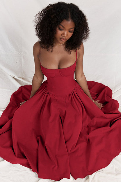 Rosalie - Robe Invitée Mariage Femme Midi Bustier Corset à Bretelles Fines et Jupe Plissée Chic