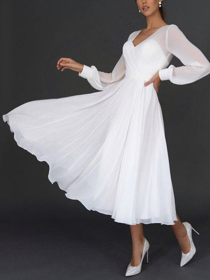 Séraphine - Robe Invitée Mariage Femme Maxi Col V Croisé avec Manches Longues Transparentes Élégante