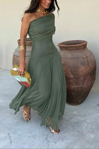 Séraphine - Robe Invitée Mariage Femme Élégante à une Épaule avec Drapé Fluide et Coupe Maxi