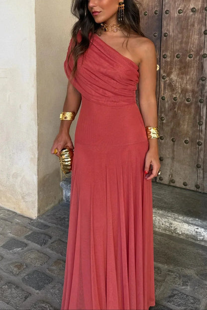 Séraphine - Robe Invitée Mariage Femme Élégante à une Épaule avec Drapé Fluide et Coupe Maxi