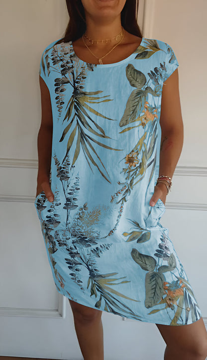 Sophie - Robe d'Été Femme Imprimé Tropical à Poches et Manches Courtes Décontractée Casual