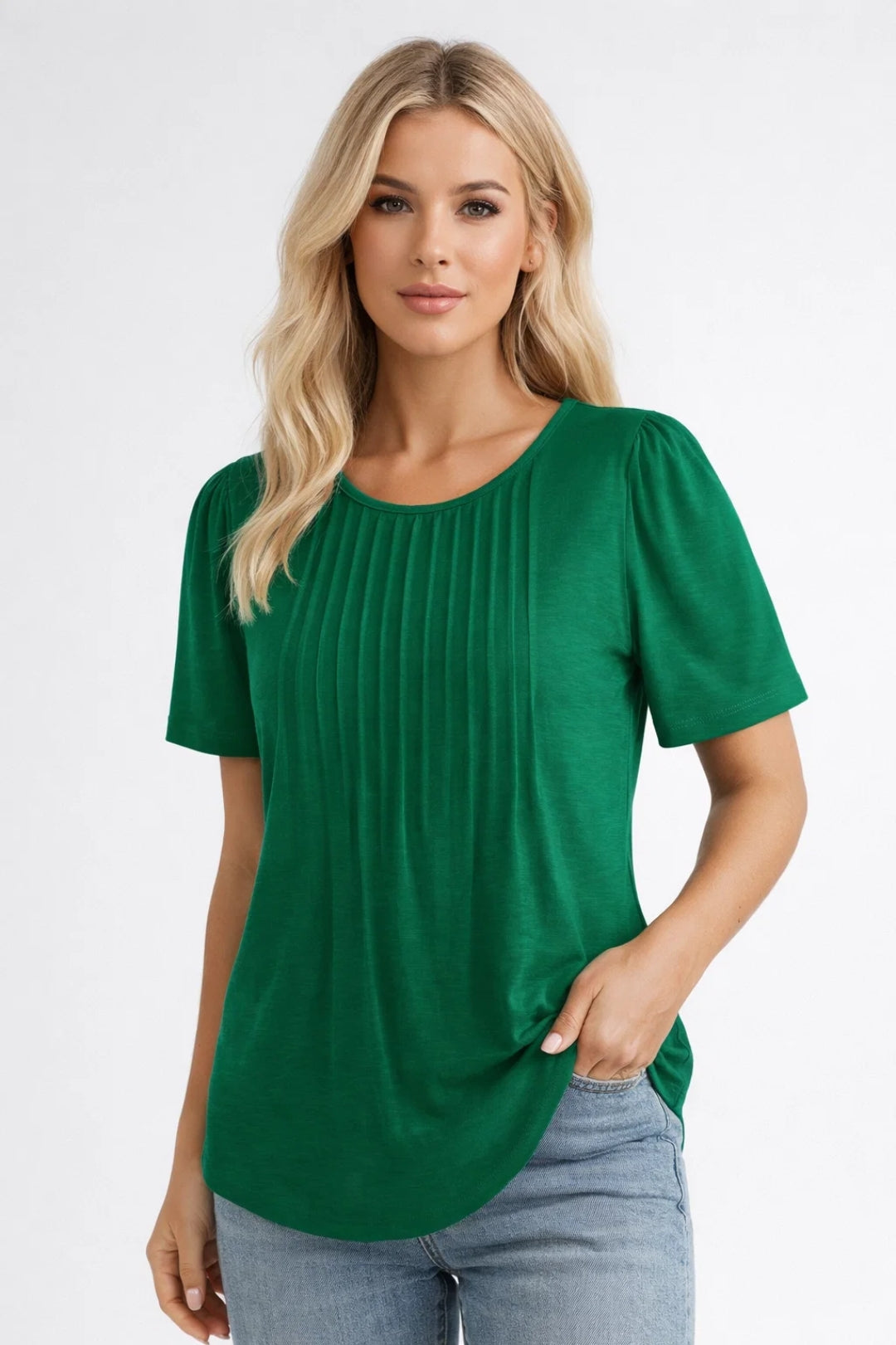 Top Femme - Manches Courtes Col Rond Détail Plissé | Casual