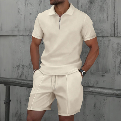 Théo - Ensemble Été Homme Coordonné avec Polo Zippé et Short Tendance