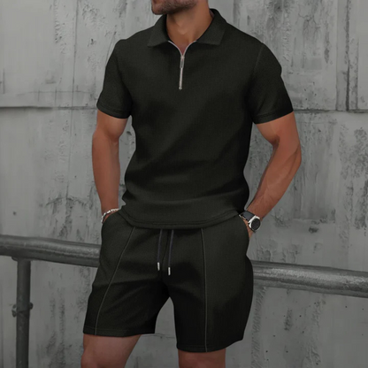 Théo - Ensemble Été Homme Coordonné avec Polo Zippé et Short Tendance