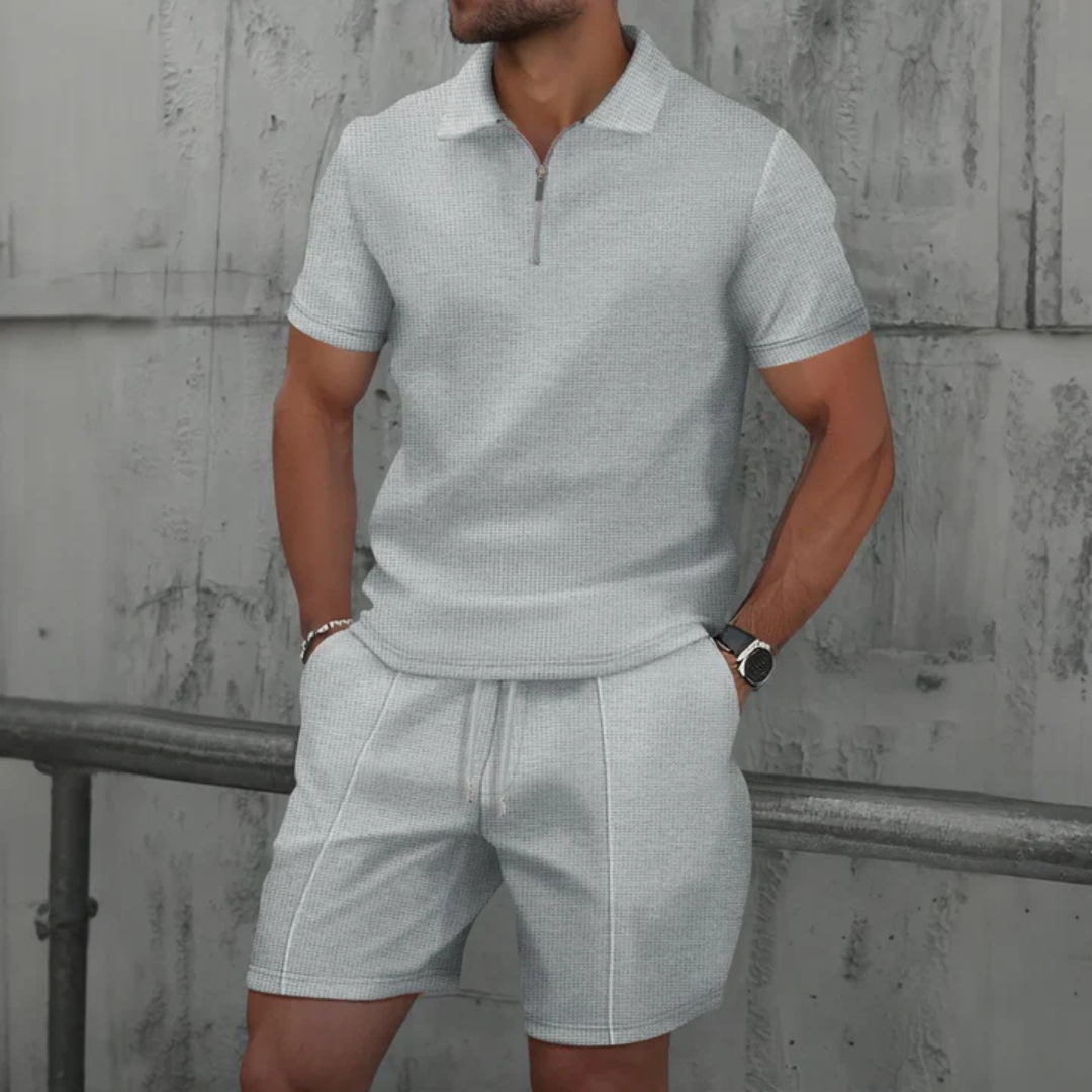Théo - Ensemble Été Homme Coordonné avec Polo Zippé et Short Tendance