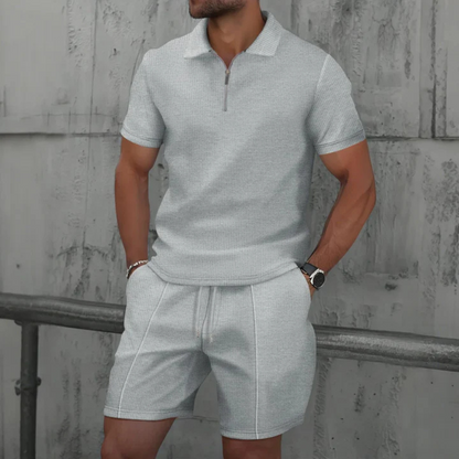 Théo - Ensemble Été Homme Coordonné avec Polo Zippé et Short Tendance